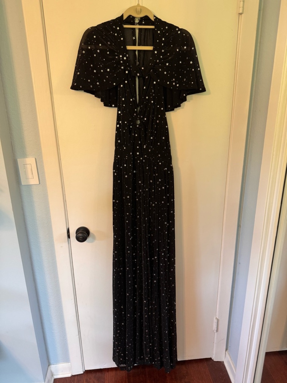 Smak Parlour Black Star-Print Maxi Halter Dress with Capelet